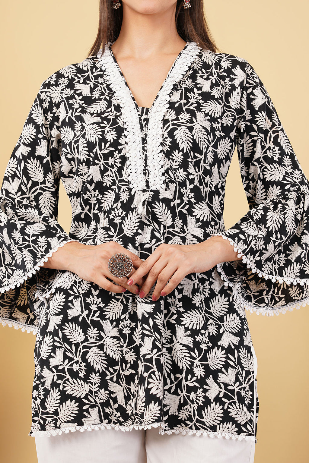 Floral Print Rayon Short Kurti