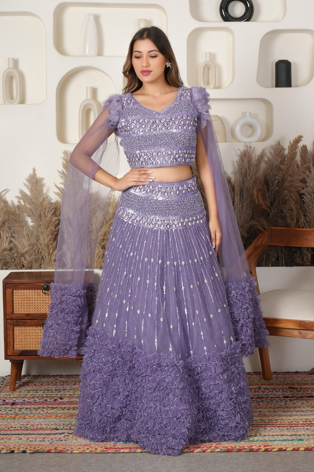 Lavender Luxe Mirror Embellished Lehenga Set