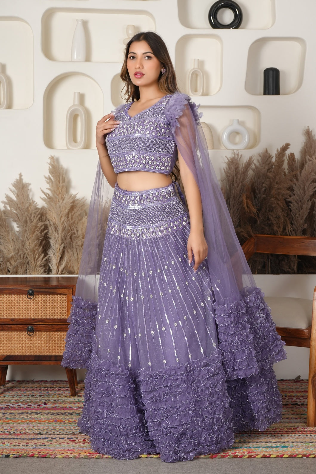 Lavender Luxe Mirror Embellished Lehenga Set