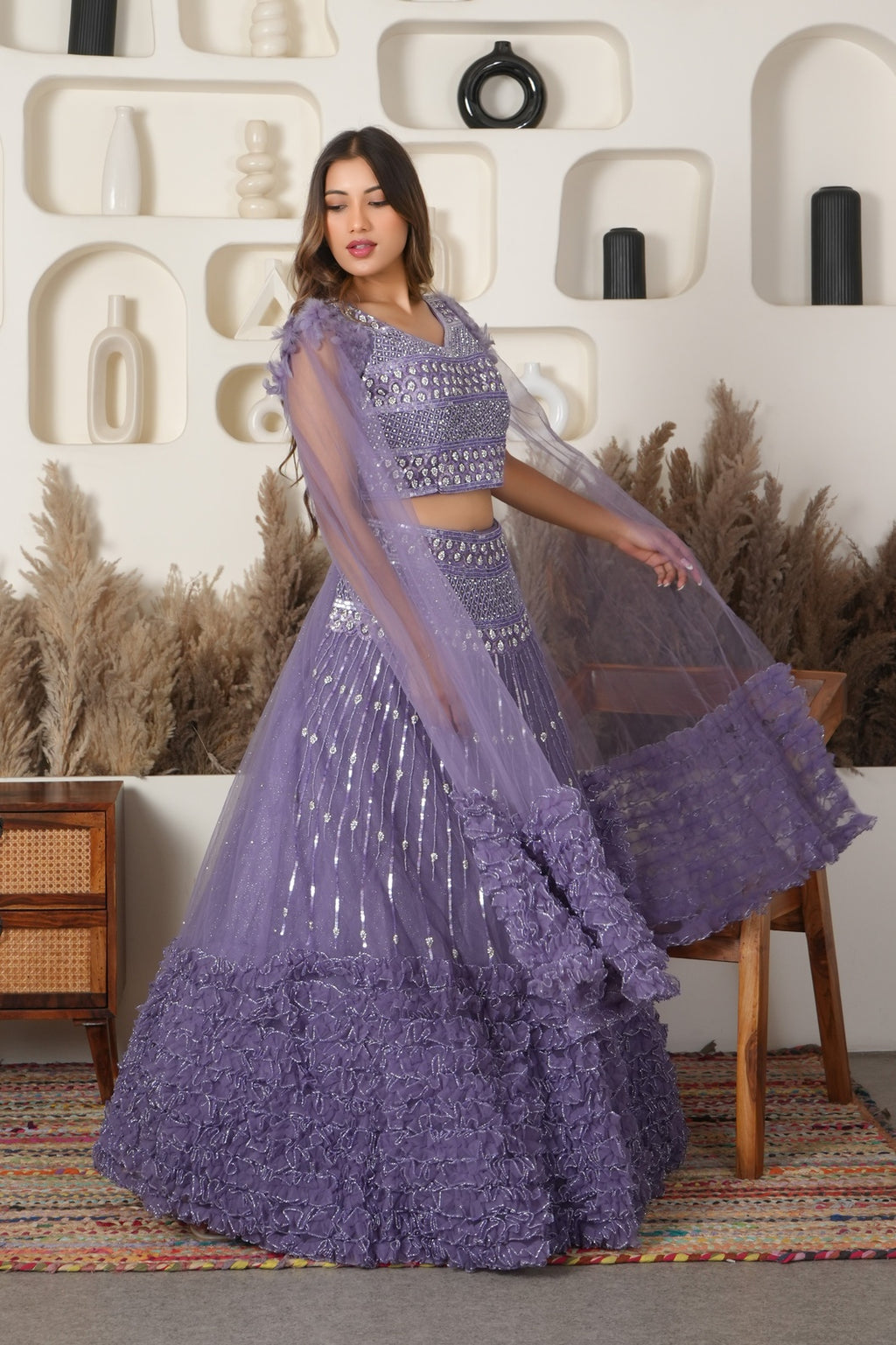 Lavender Luxe Mirror Embellished Lehenga Set
