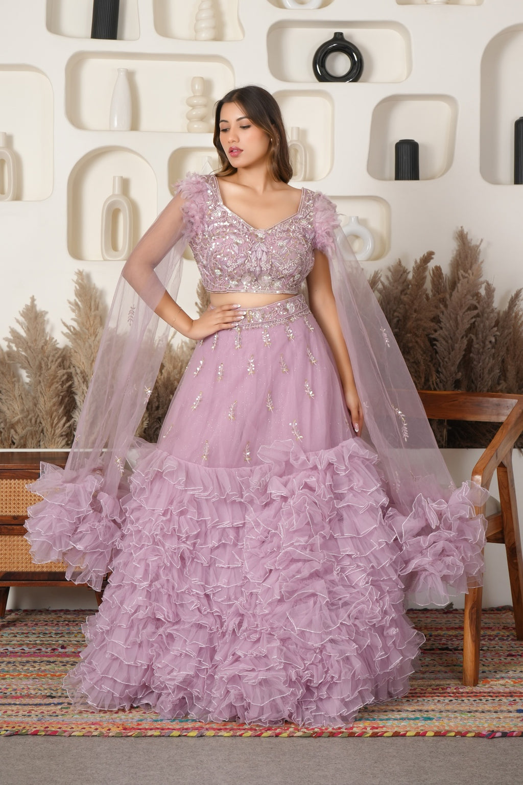 Rose Radiance Ruffle Lehenga Set
