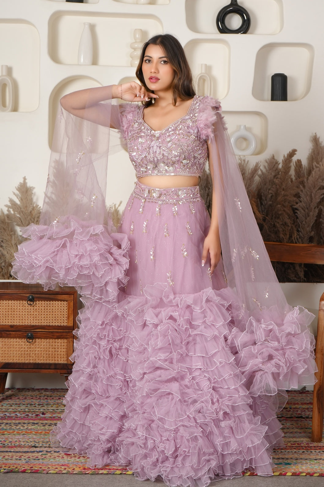 Rose Radiance Ruffle Lehenga Set