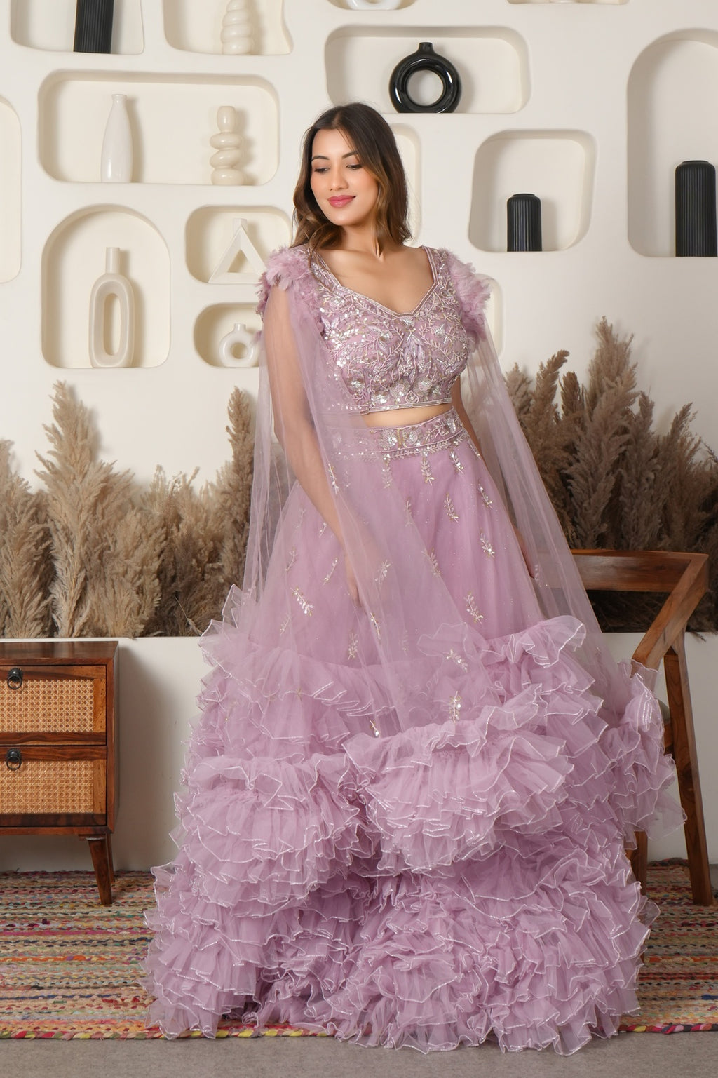 Rose Radiance Ruffle Lehenga Set